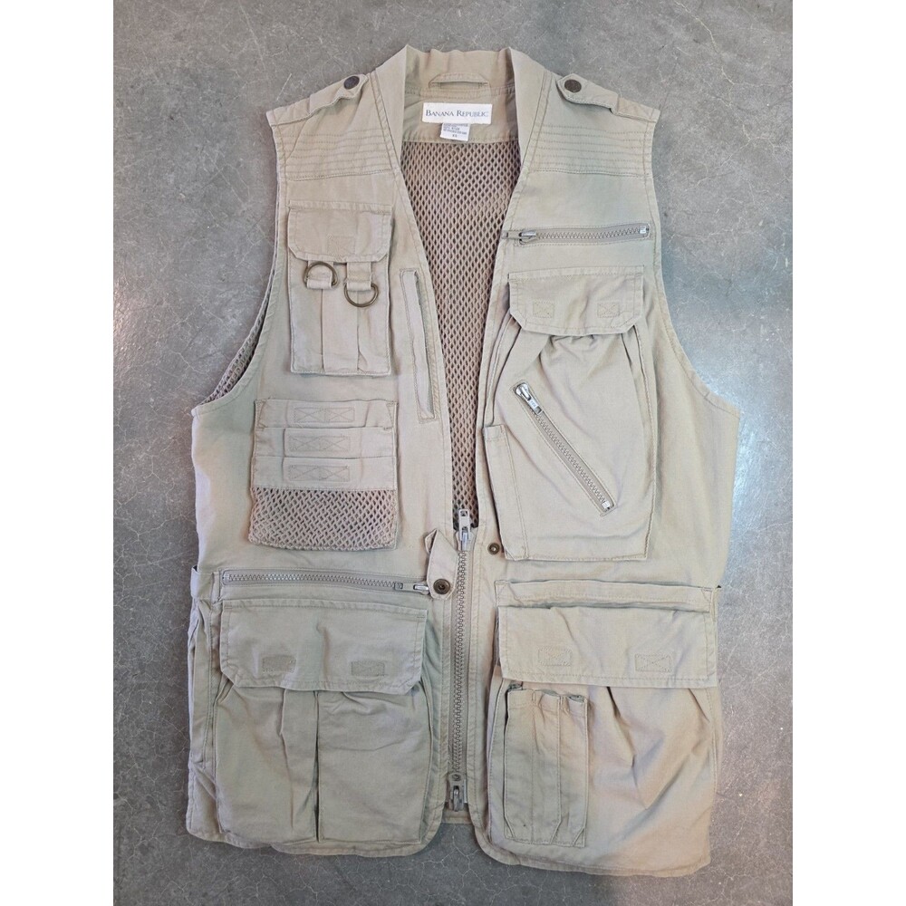 Vintage Banana Republic Photography Vest Men’s XS Safari Fishing Utility Khaki